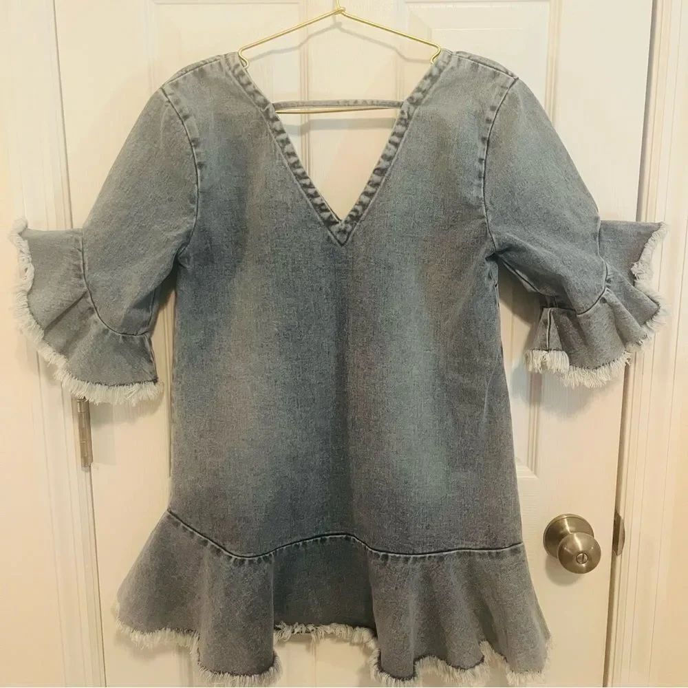 Free People Denim Ruffle Dress - Picture 10 of 10